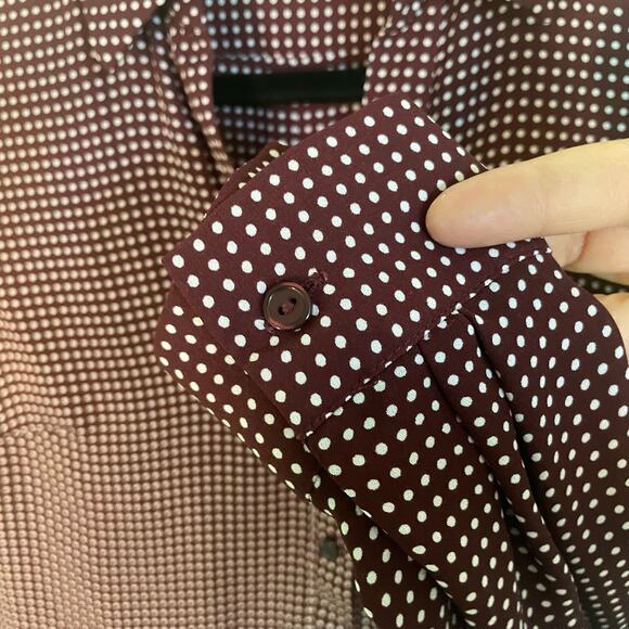 The Limited Ashton Maroon White Polka Dot Womens Long Sleeve Top Button Down XS - Picture 5 of 8